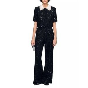 Sandro Bennett Rhinestone Tweed Pants Fr 36 / US 4 High Rise, Wide Leg MSRP $530